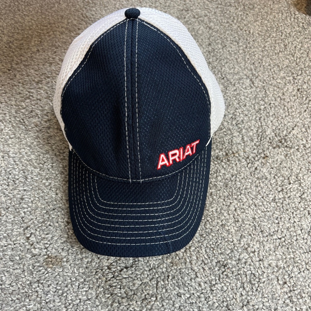 Ariat Trucker Hat Mens Navy Blue White Mesh Snapback Logo Cap rodeo workwear